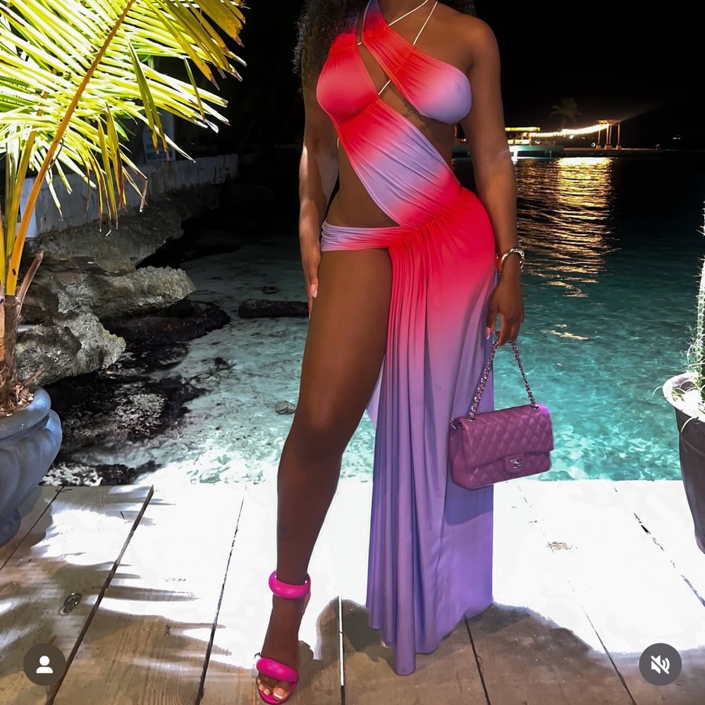 Fal-ash Vibrant Red and Purple Cutout Maxi Dress